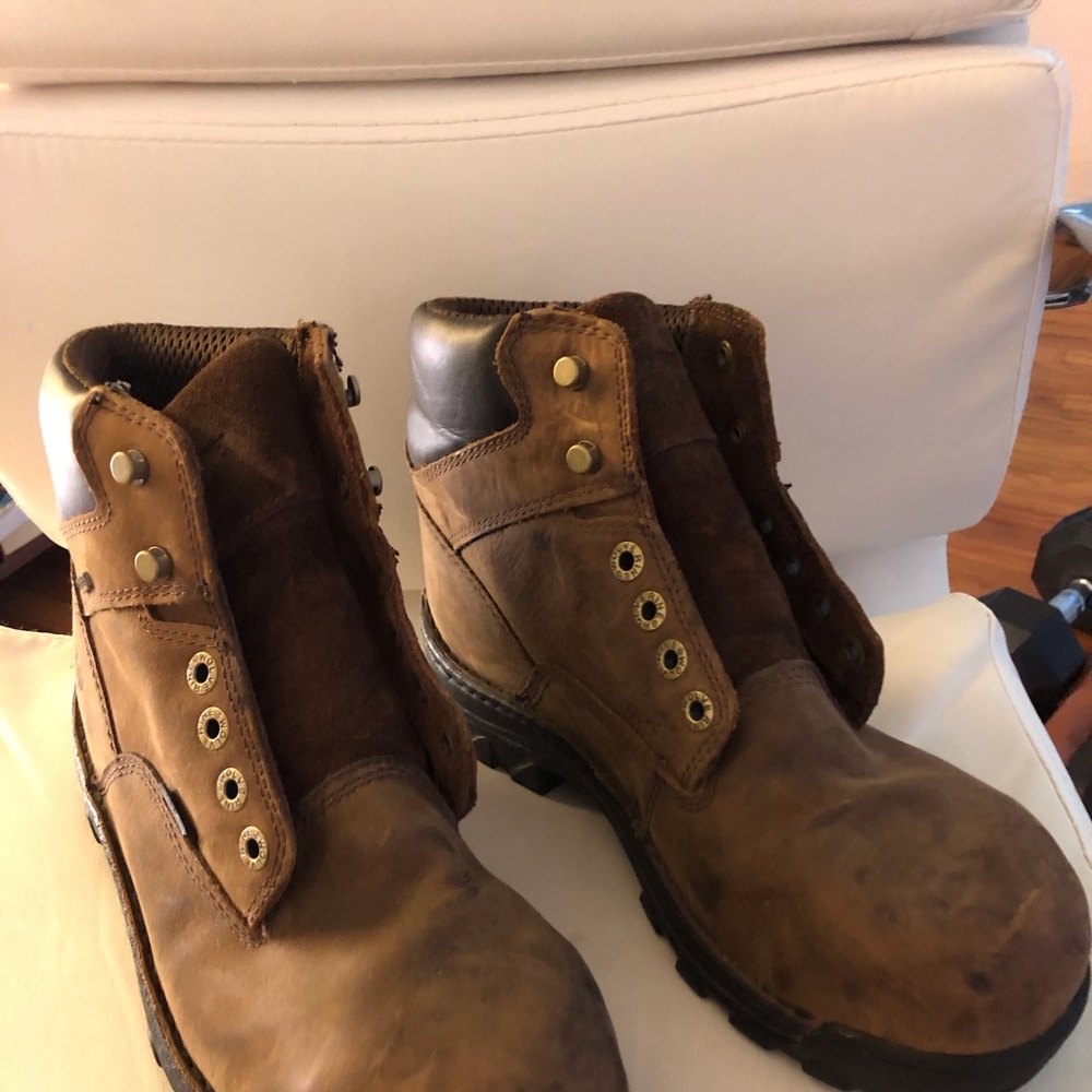 Men’s steel toe boots, brown, used, size 9